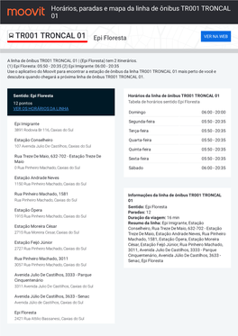 Horários, Paradas E Mapa Da Linha De Ônibus TR001 TRONCAL 01