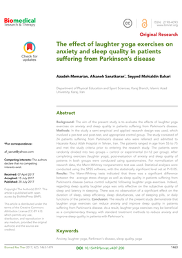 The Effect of Laughter Yoga Exercises on Anxiety and Sleep Quality in Patients Suffering from Parkinson’S Disease