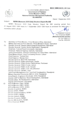 Monsoon SITREP # 68 (UPTO 1St September 2020)