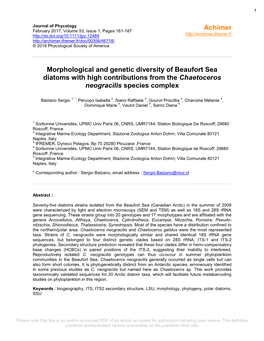 Morphological and Genetic Diversity of Beaufort Sea Diatoms with High Contributions from the Chaetoceros Neogracilis Species Complex