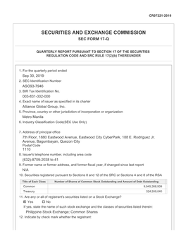 Securities and Exchange Commission Sec Form 17-Q