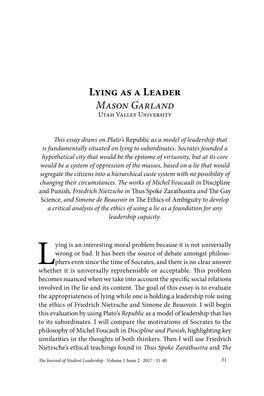 Lying As a Leader Mason Garland Utah Valley University