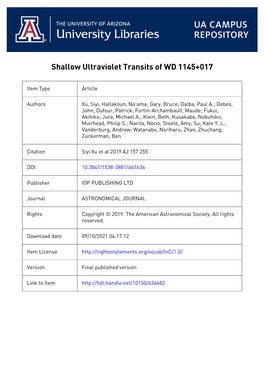 Shallow Ultraviolet Transits of WD 1145+017