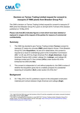 Decision of Consent Tarmac Breedon