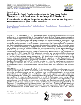 Evaluating the Small Population Paradigm for Rare Large-Bodied Woodpeckers, with Implications for the Ivory-Billed Woodpecker