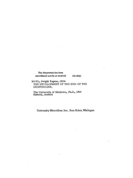 University Microfilms, Inc., Ann Arbor, Michigan (?) Dwight Eugene Mavo 1968