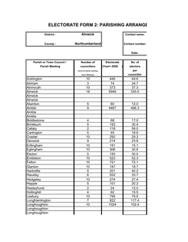 Electorate Form 2: Parishing Arrange