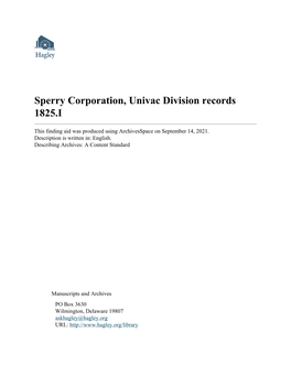 Sperry Corporation, Univac Division Records 1825.I
