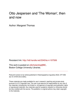 Otto Jespersen and 'The Woman', Then and Now