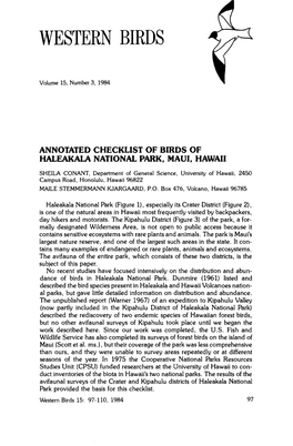 Annotated Checklist of Birds of Haleakala National Park, Maui