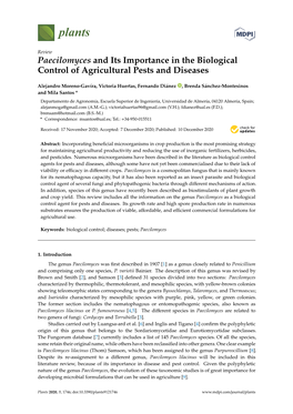 Paecilomyces and Its Importance in the Biological Control of Agricultural Pests and Diseases