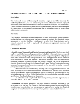 Item #0702768 Statnamic Axial Load Testing of Drilled Shaft