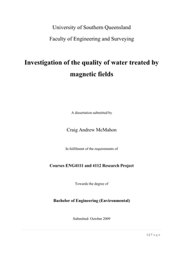 Investigation of the Quality of Water Treated by Magnetic Fields