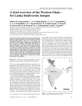 A Brief Overview of the Western Ghats – Sri Lanka Biodiversity Hotspot