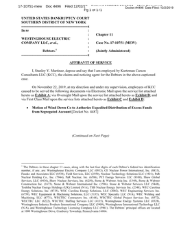 X in Re : : Chapter 11 WESTINGHOUSE ELECTRIC : COMPANY LLC, Et Al., : Case No