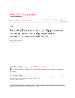 Potential Self-Sufficiency in Major Egyptian Crops: Necessary Production and Price Policies As Estimated by an Econometric Model