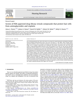 Screen of FDA-Approved Drug Library Reveals Compounds That Protect Hair Cells from Aminoglycosides and Cisplatin