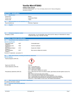 Vanilla Mint #TS063 Safety Data Sheet According to Federal Register / Vol