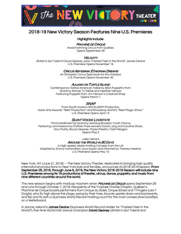 2018-19 New Victory Season Features Nine U.S. Premieres