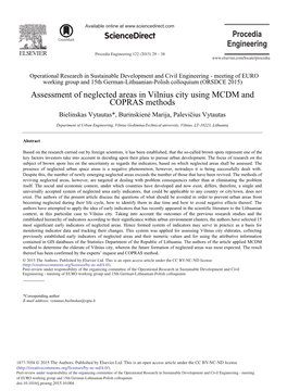 Assessment of Neglected Areas in Vilnius City Using MCDM and COPRAS Methods Bielinskas Vytautas*, Burinskienė Marija, Palevičius Vytautas