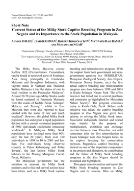 Current Status of the Milky Stork Captive Breeding Program in Zoo Negara and Its Importance to the Stork Population in Malaysia