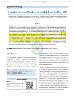 Impact of Household Practices on the Nutritional Profile of Milk Sanjivan Bahman1, Nidhi Yadav1, Ajay Kumar2, Sanjeev Ganguly3, Vivek Garg4, *Satwinder S