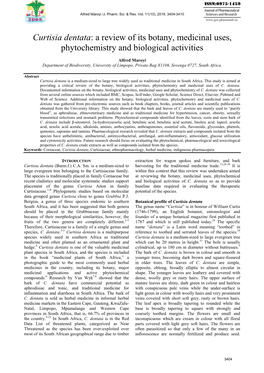 Curtisia Dentata: a Review of Its Botany, Medicinal Uses, Phytochemistry and Biological Activities