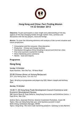 Fact Finding Mission 14-22 October 2012 Hong Kong