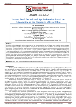 Human Fetal Growth and Age Estimation Based on Osteometry on the Diaphysis of Fetal Tibia