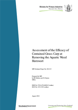 Assessment of the Efficacy of Contained Grass Carp at Removing the Aquatic Weed Hornwort