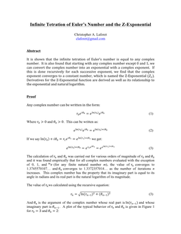 Infinite Tetration of Euler's Number and the Z-Exponential