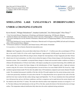 Simulating Lake Tanganyika's Hydrodynamics Under A