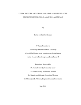 Ethnic Identity and Stress Appraisal As Acculturative Stress Processes Among Armenian Americans