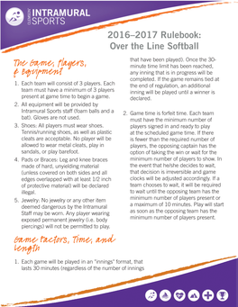 2016–2017 Rulebook: Over the Line Softball