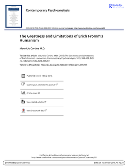 The Greatness and Limitations of Erich Fromm's Humanism