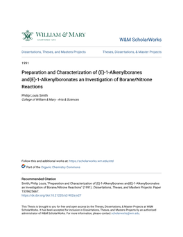 1-Alkenylboranes And(E)-1-Alkenylboronates an Investigation of Borane/Nitrone Reactions