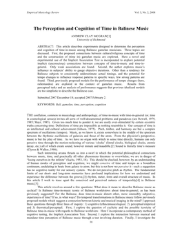 The Perception and Cognition of Time in Balinese Music