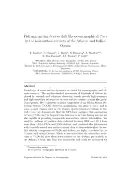 Fish Aggregating Devices Drift Like Oceanographic Drifters in the Near-Surface Currents of the Atlantic and Indian Oceans