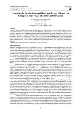 Assessing the Spatio-Temporal Rates and Extent of Land Use Changes in the Fringes of North Central Nigeria