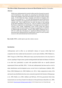 The Effect of Body Measurements on Success in Mixed Martial Arts Kirk, Christopher