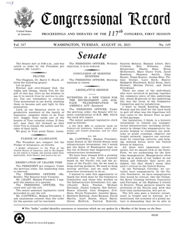 Congressional Record United States Th of America PROCEEDINGS and DEBATES of the 117 CONGRESS, FIRST SESSION