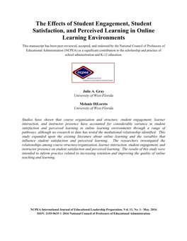 The Effects of Student Engagement, Student Satisfaction, and Perceived Learning in Online Learning Environments