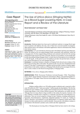 (Stinging Nettle) As a Blood Sugar Lowering Herb: a Case Report