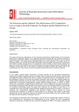 The Notorious and the Admired: the Effectiveness of EU Competition Laws to Reign in the Irish Corporate Tax Regime and the Market Power of Google