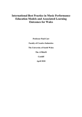 International Best Practice in Music Performance Education Models and Associated Learning Outcomes for Wales