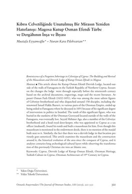 Magosa Kutup Osman Efendi Türbe Ve Dergâhının İnşa Ve İhyası Mustafa Eyyamoğlu* – Nuran Kara Pilehvarian**