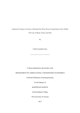 Empirical Evidence of Factors Affecting Fine Wine Prices Using Hedonic Price Model