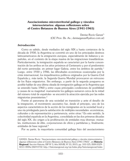 Asociacionismo Microterritorial Gallego Y Vínculos Intersocietarios: Algunas Reflexiones Sobre El Centro Betanzos De Buenos Aires (1941-1965)