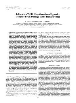 Influence of Mild Hypothermia on Hypoxic- Ischemic Brain Damage in the Immature Rat