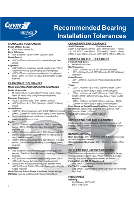 Recommended Bearing Installation Tolerances